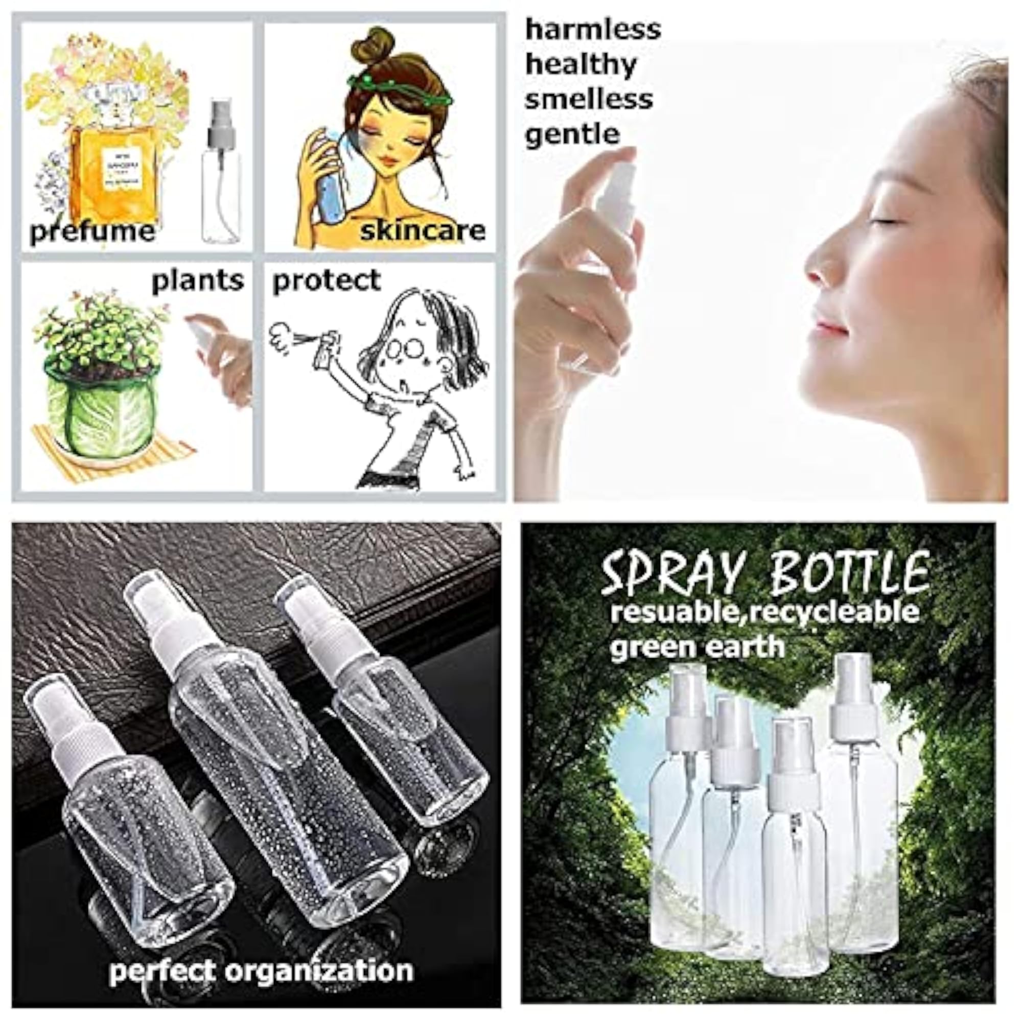 SVS Empty Plastic Transparent Refillable Fine Mist Spray Bottle, Pack of 4